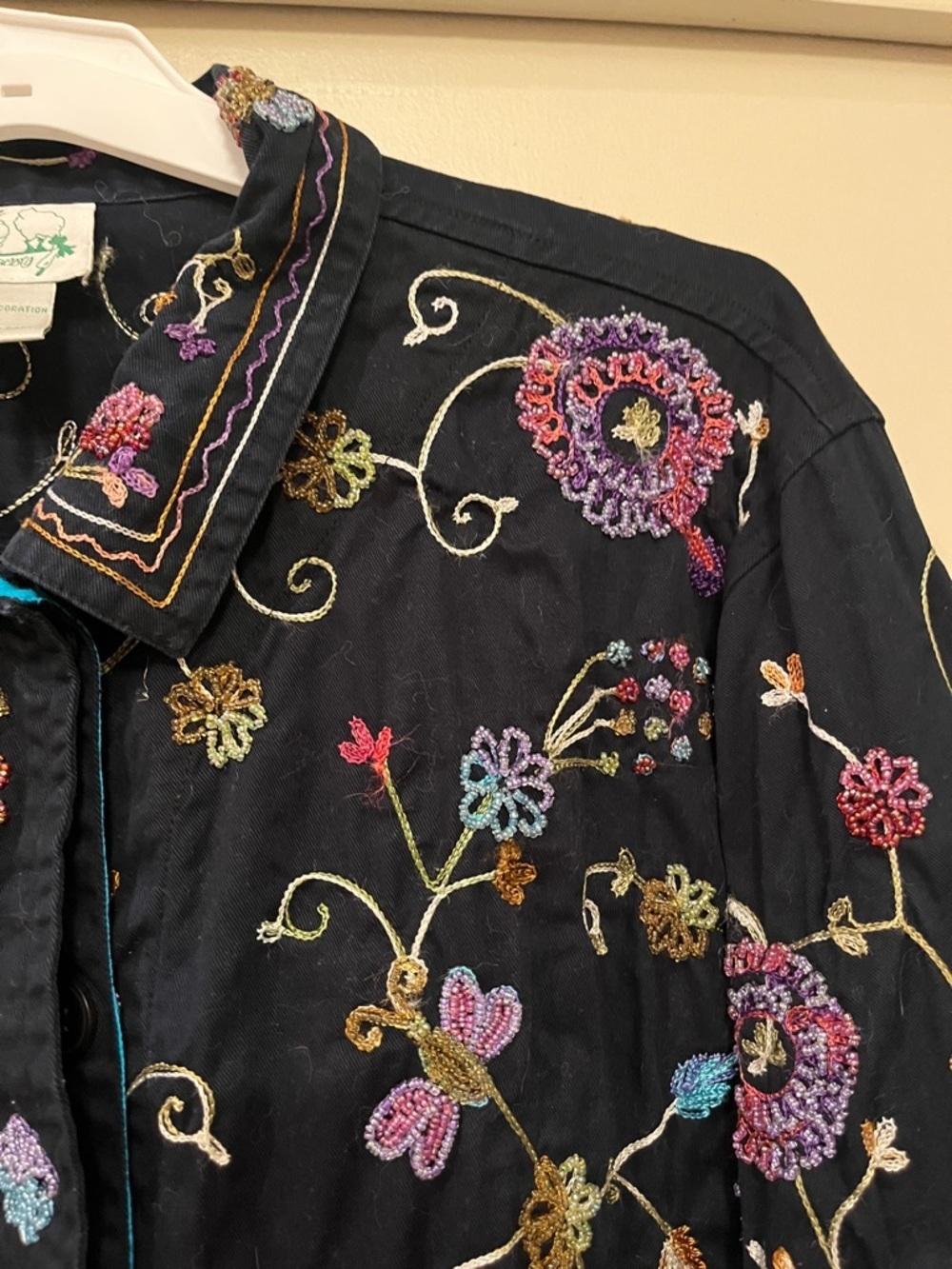 Quacker Favtory Embroidered / Embellished Black Floral Button-Up Jacket - Picture 4 of 14